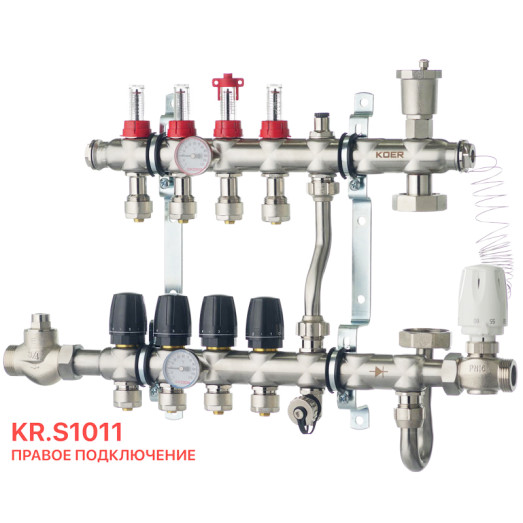 Коллектор со встроенным смесительным узлом Koer KR.S1011-4 1"х4 SUS304 евроконус (KR2927)
