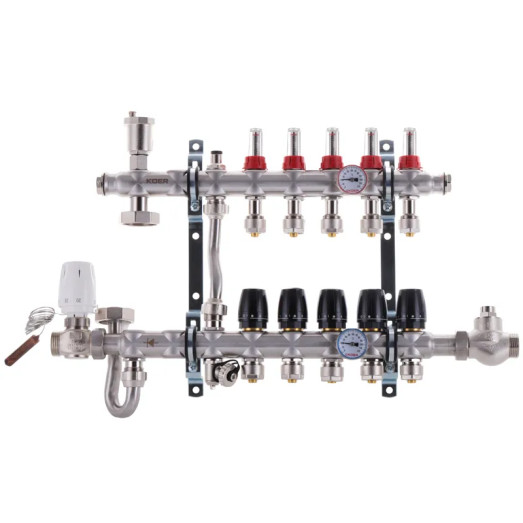 Коллектор со смесительным узлом Koer KR.S1011-5 1"х5 SUS304 и евроконус 3/4-16 (KR2928)