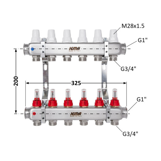 Коллектор с расходомерами 1"х6 Icma № K073 (87K073179PK32QU)