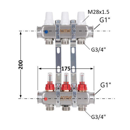 Коллектор с расходомерами 1"x3 Icma № К073 (87K073179PH32QU)