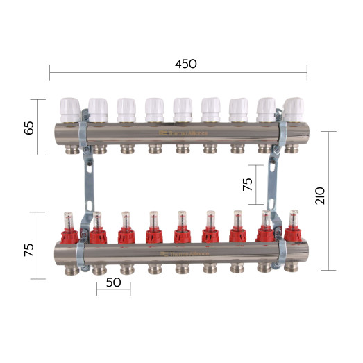 Коллектор с расходомерами Thermo Alliance Standart 1" 9 выходов (SD235W9)