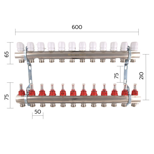 Коллектор с расходомерами Thermo Alliance Standart 1" на 12 выходов (SD235W12)