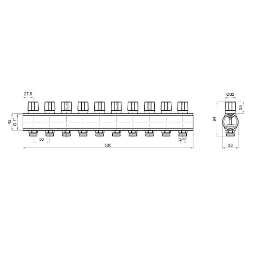 Коллектор Icma с регулировочными вентилями 1" 10 выходов №1105 (Red) 871105PM0511