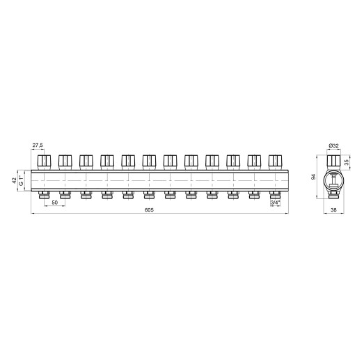 Коллектор Icma с регулировочными вентилями 1" 12 выходов №1105 (Red) 871105PU0511