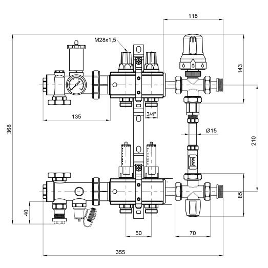 Коллекторная группа Icma 1" 2 выхода с расходомером №K0111 (A1K013APG06)
