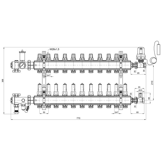 Коллекторная группа Icma 3/4" 11 выходов с расходомером №A3K013 (A3K013APT06)