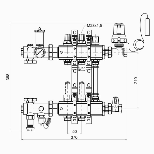 Коллекторная группа Icma 3/4" 2 выхода с расходомером №A2K013 (A2K013APG06)