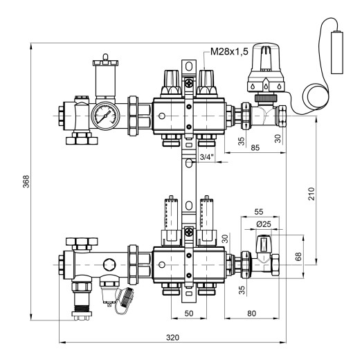 Коллекторная группа Icma 3/4" 2 выхода с расходомером №A3K013 (A3K013APG06)