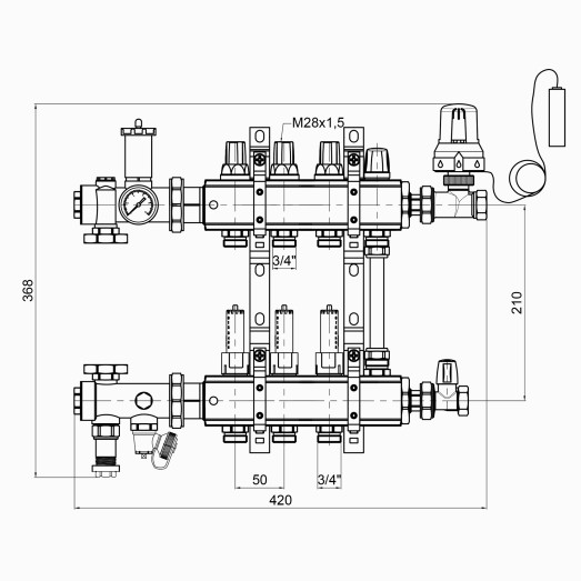 Коллекторная группа Icma 3/4" 3 выхода с расходомером №A2K013 (A2K013APH06)