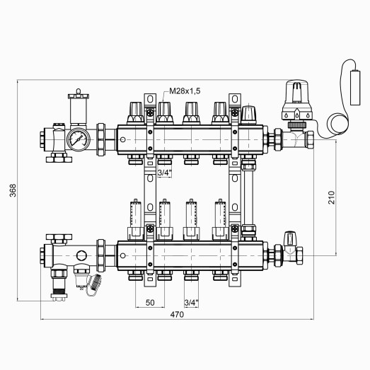 Коллекторная группа Icma 3/4" 4 выхода с расходомером №A2K013 (A2K013APJ06)