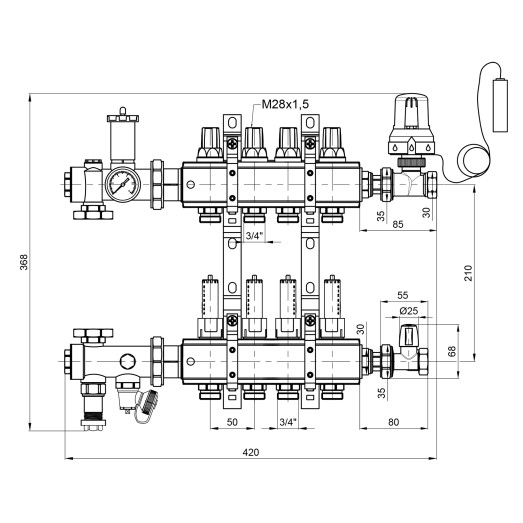 Коллекторная группа Icma 3/4" 4 выхода с расходомером №A3K013 (A3K013APJ06)
