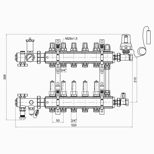 Коллекторная группа Icma 3/4" 5 выходов с расходомером №A2K013 (A2K013APQ06)
