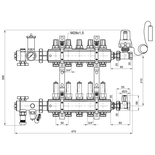 Коллекторная группа Icma 3/4" 5 выходов с расходомером №A3K013 (A3K013APQ06)