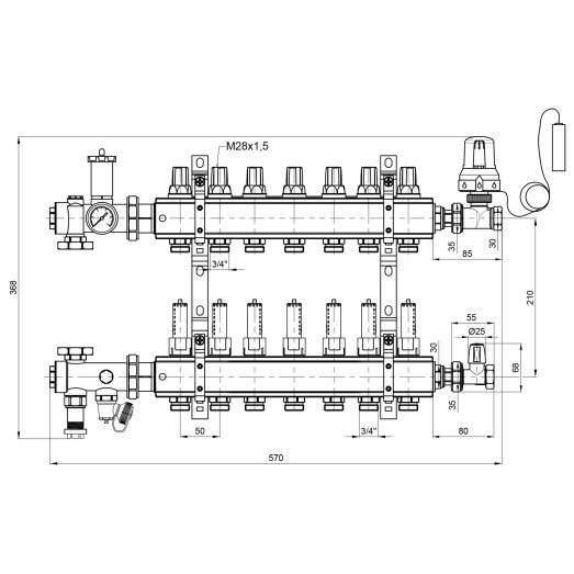 Коллекторная группа Icma 3/4" 7 выходов с расходомером №A3K013 (A3K013APR06)