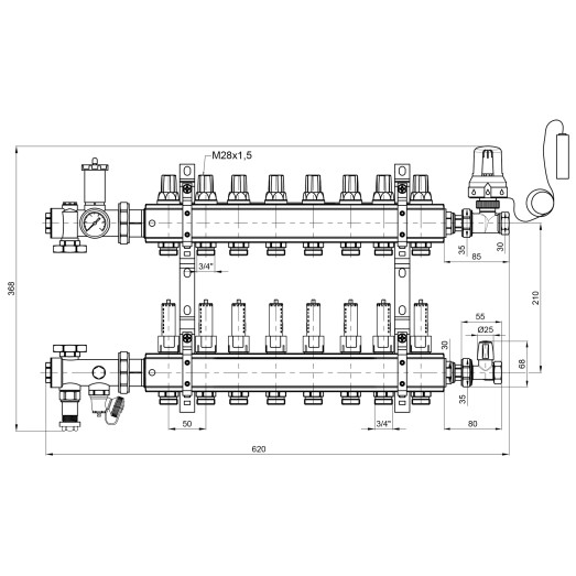 Коллекторная группа Icma 3/4" 8 выходов с расходомером №A3K013 (A3K013APL06)