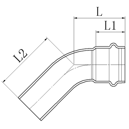 Колено 45° однораструбное ВН Koer KQ.B42 Press-Inox AISI 304 42x42 (KR6430)