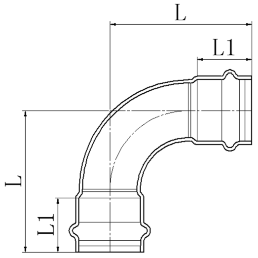 Колено 90° двухраструбное Koer KQ.L42-2 Press-Inox AISI 304 42x42 (KR6404)