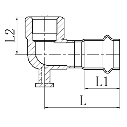 Колено настенное 90° ВР Koer KQ.V1806F Press-Inox AISI 304 18x1/2" (KR6422)
