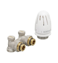 Комплект для нижнего подключения радиатора Koer SET-21 - 1/2"x3/4" (угловой) с термоголовкой НН (KR3173)
