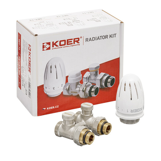 Комплект для нижнего подключения радиатора KOER SET-22 - 1/2"x3/4" (прямой) с термоголовкой НН (KR3174)