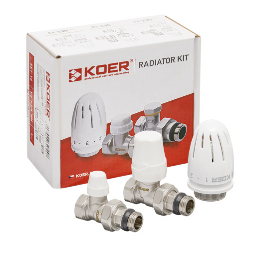 Комплект для подключения радиатора Koer SET-12 - 1/2"x1/2" (прямой) с термоголовкой ВН (KR3177)