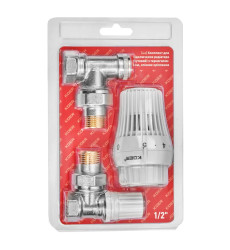 Комплект для подключения радиатора Koer SET-23 - 1/2'' угловой с термоголовкой, кликовый крепеж (KR5284)