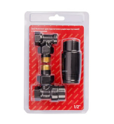 Комплект для подключения радиатора Koer SET-24.Black - 1/2'' угловой с термоголовкой (KR5283)