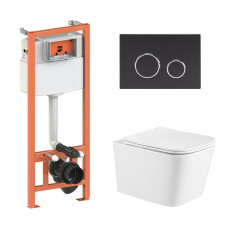 Комплект Qtap: підвісний унітаз Crow Ultra Quiet з інсталяцією Nest 4 в 1, кругла клавіша Matt Black (QT05335171W45128)