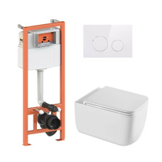 Комплект Qtap: подвесной унитаз Gemini Ultra Quiet с инсталляцией Nest 4 в 1, круглая клавиша White (QT2533076EUQW46156)