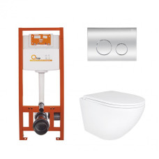 Комплект Qtap: підвісний унітаз Robin Ultra Quiet з інсталяцією Nest 4 в 1, кругла клавіша Chrome (QT1333046EUQW45146)