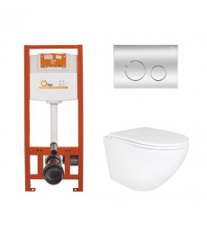 Комплект Qtap: підвісний унітаз Robin Ultra Quiet з інсталяцією Nest 4 в 1, кругла клавіша Chrome (QT1333046EUQW45146)