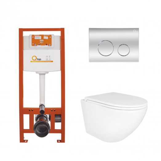 Комплект Qtap: підвісний унітаз Robin Ultra Quiet з інсталяцією Nest 4 в 1, кругла клавіша Chrome (QT1333046EUQW45146)