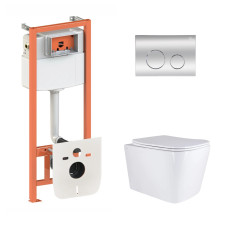 Комплект Qtap: подвесной унитаз Tern Ultra Quiet с инсталляцией Nest 4 в 1, круглая клавиша Chrome (QT17332303AW47508)