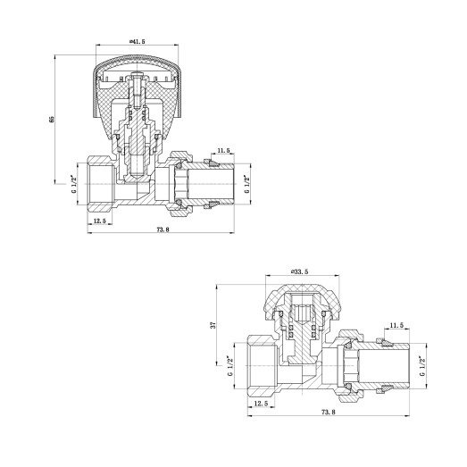 Комплект радиаторных кранов Thermo Alliance Standart 1/2" ВН прямой (TAS230W15)