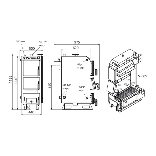 Котел твердотопливный стальной Thermo Alliance Ferrum V 5.0 FSF 16 (FSF16V50)