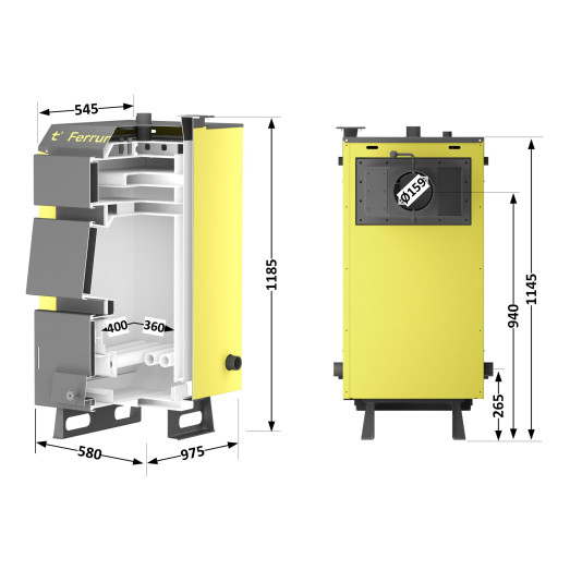 Котел твердотопливный стальной Thermo Alliance Ferrum W V 5.0 FW 14 (FW14V50)