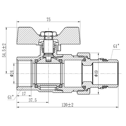 Кран шаровой "Американка" SD Forte 1" с антипротеканием прямой SF222W25