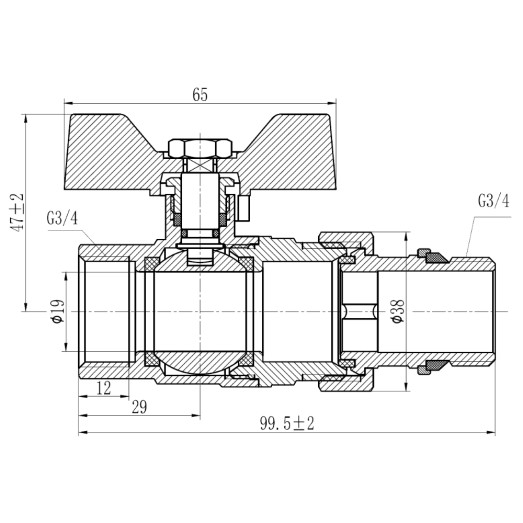 Кран шаровой "Американка" SD Forte 3/4" с антипротеканием прямой SF222W20