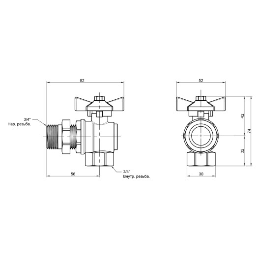 Кран шаровой "Американка" SD Plus угловой 3/4" ВЗ SD222W20