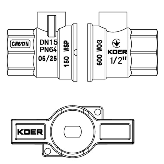 Кран кульовий ГГМ Koer Extreme KE.217-15 - 1/2" FF ручка "метелик" червона (KR5756)