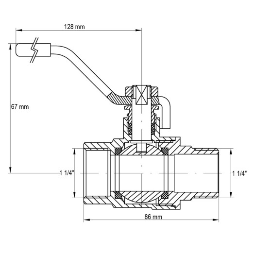 Кран шаровой KOER KR.215.G - 1 1/4" FM ГШР, ручка "рычаг" желтая (KR0125)