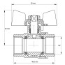 Кран шаровой KOER KR.217.G - 1/2" FF ГГБ, ручка "бабочка" желтая (KR0032)