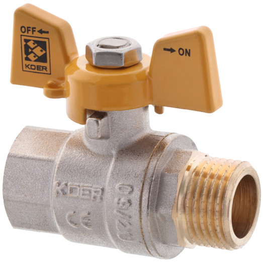 Кран шаровой KOER KR.218.G - 1/2" FM ГШБ, ручка "бабочка" желтая (KR0036)