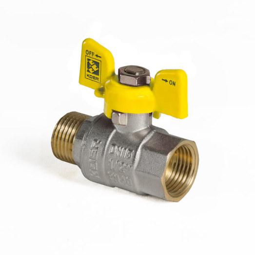 Кран шаровой KOER KR.218.G - 1/2" FM ГШБ, ручка "бабочка" желтая (KR0036)