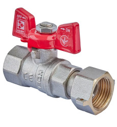 Кран кульовий Koer KR.222 - 1/2" FF ГГМ з накидною гайкою, ручка "метелик" червона (KR4769)