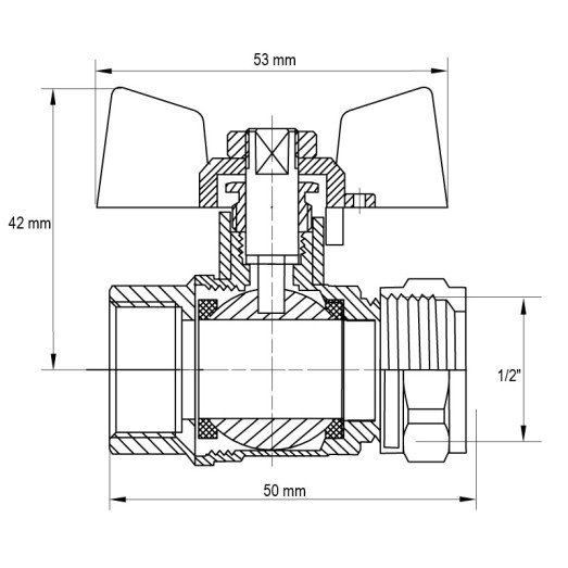 Кран кульовий Koer Wing 16x1/2M (KR.351) (LL1656)
