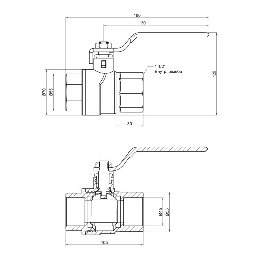 Кран кульовий SD Forte 1 1/2" ВР для води (ручка) SF600W40