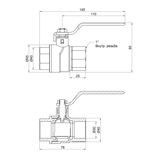Кран шаровой SD Forte 1" ВР для воды (ручка) SF600W25