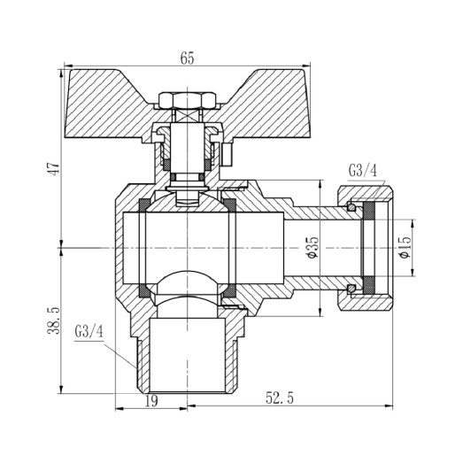 Кран шаровой с накидной гайкой SD Forte 3/4" УЗ для воды угловой SF224W20