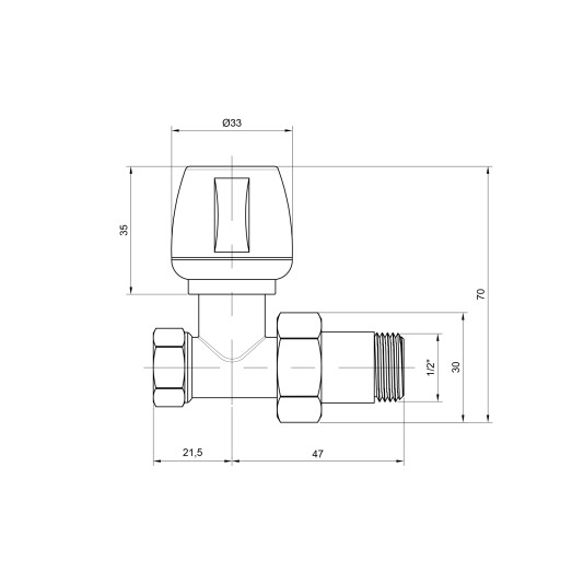 Кран радіаторний Icma 1/2" прямий №813 (82813AD06)